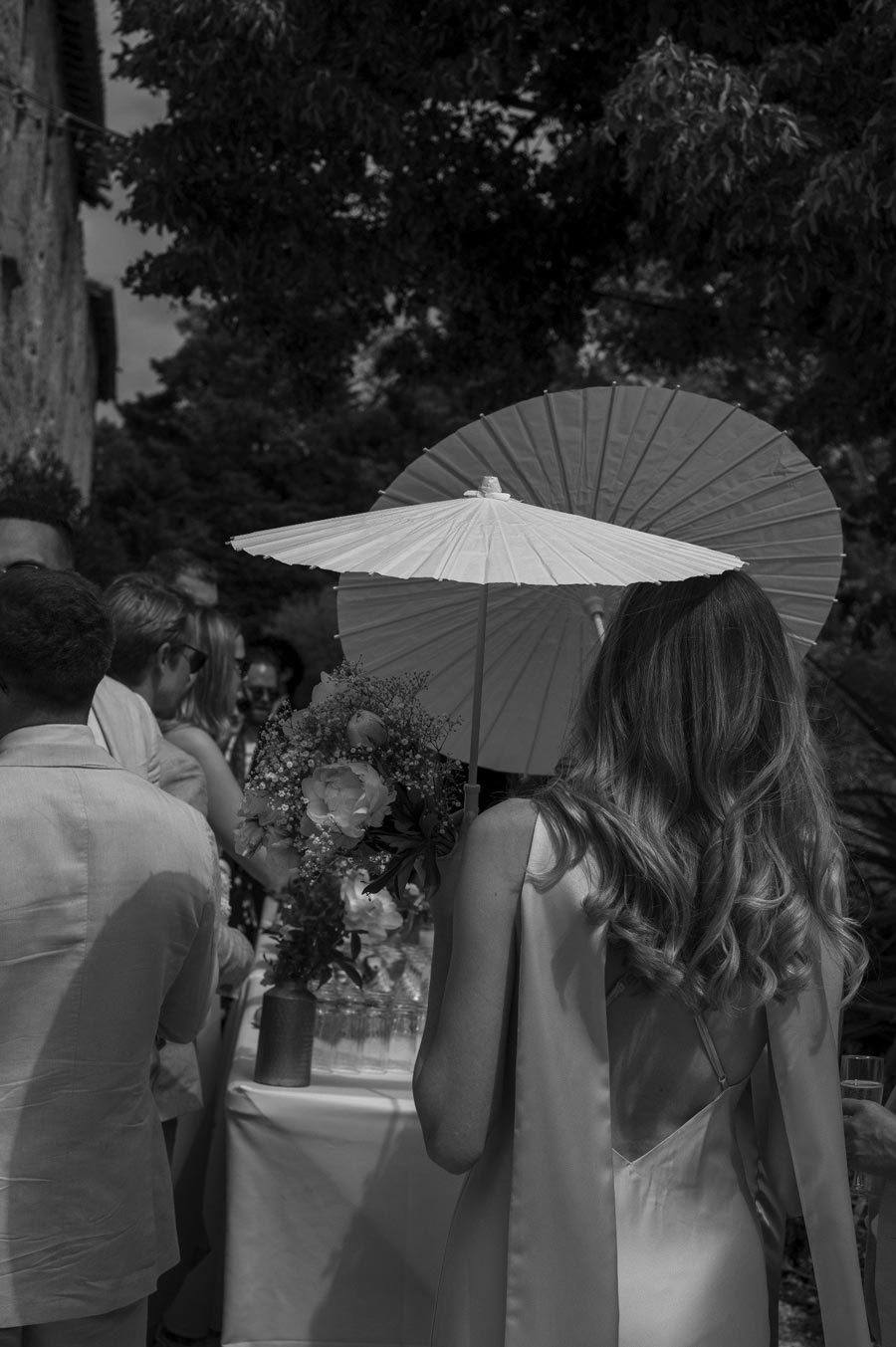 Detail on a nice weeding guest dress